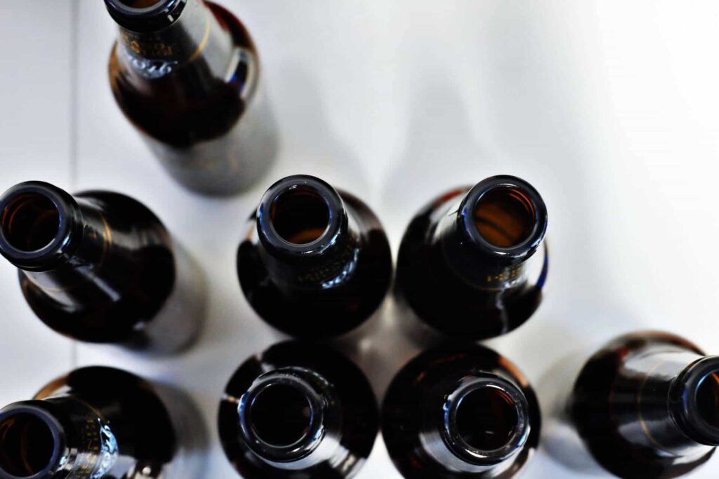 a group of beer bottles