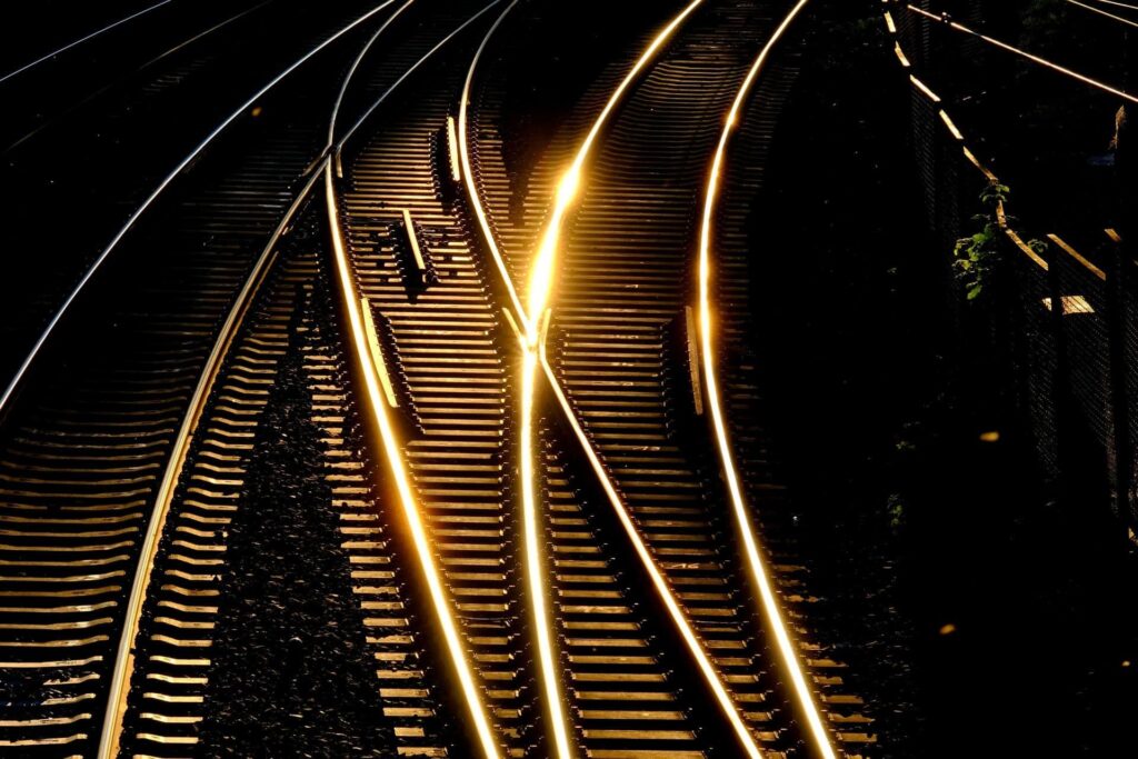 a train tracks with lights