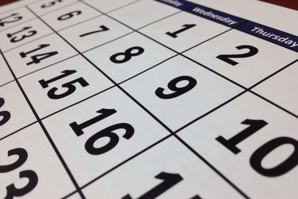 a calendar with numbers on it
