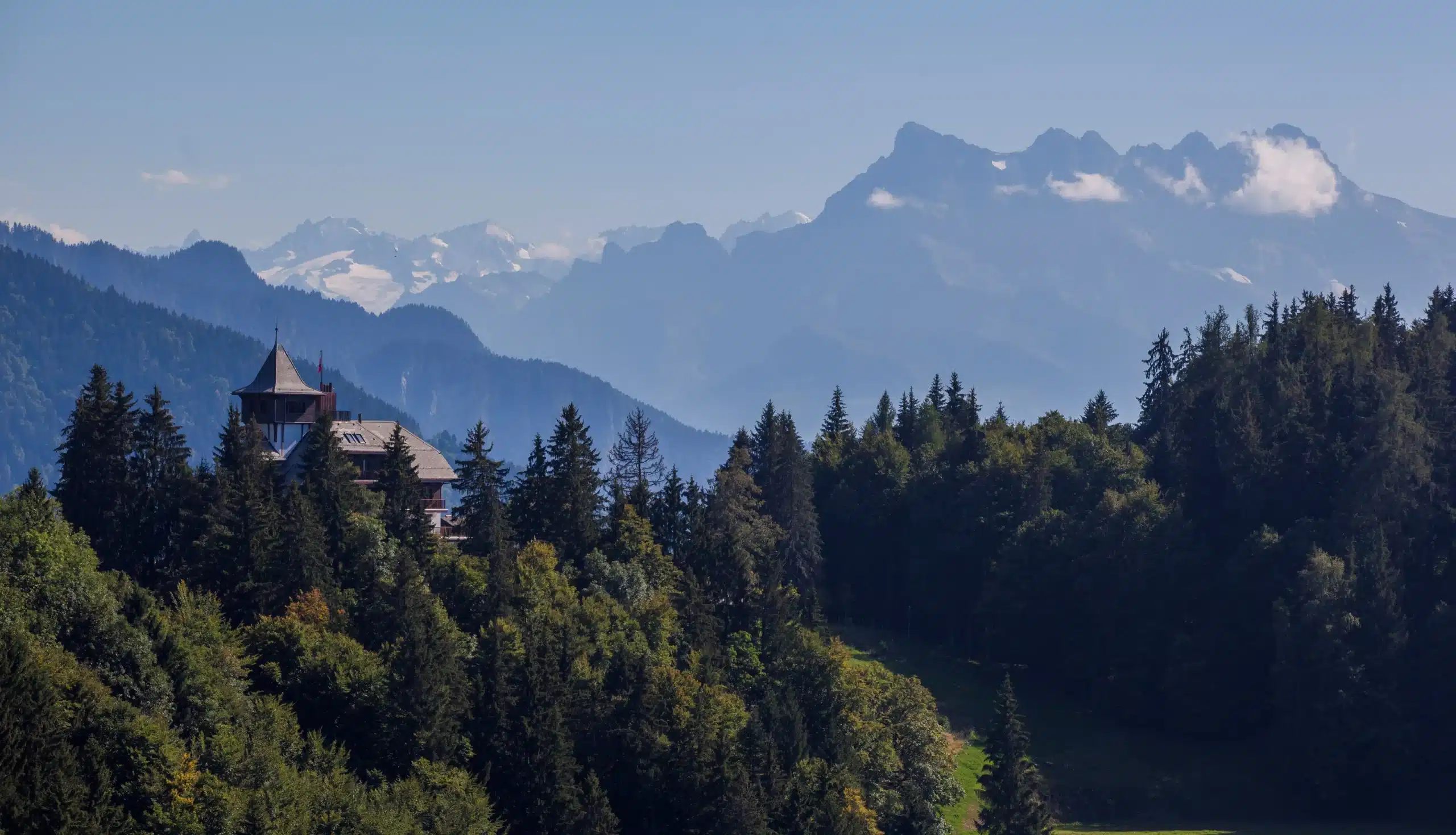 a house on top of a hill surrounded by trees